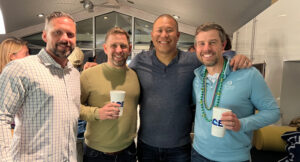 Tony Distefano, president, Angelo’s Landscape Group; Timothy Trimmer, president, Professional Grounds; Chef Wynn and Chris Psencik, partner and vice president, McFarlin Stanford, following a dinner at the Cali boat house. (Photo: LM staff)