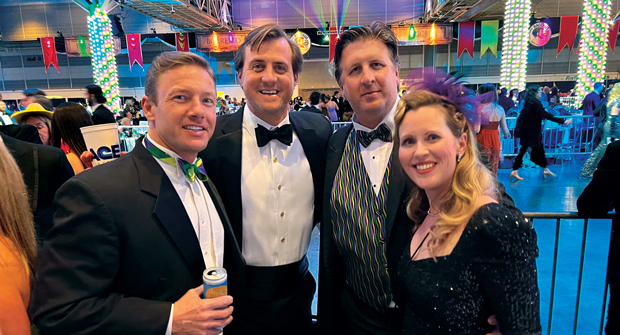 Bacchus Ballers It was a black-tie affair at the annual Bacchus Ball inside the New Orleans Convention Center. From left to right are Hank Parker, owner, Bay Landscaping, Mobile, Ala.; Adam Dukes, owner, GrandScapes, Sullivan’s Island, S.C., and Brad Shaffer, owner, Thrive Landscape Management, Harvey, La., and his wife Melody.
