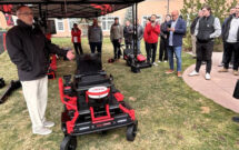 Todd Zimmerman, the vice president of product development for Kress, with the 40-inch cut and go autonomous mower. (Photo: LM Staff)