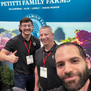 A family affair LM’s Nader Hassen (foreground) spent some time with Bret (center) and Jared Ritter from Petitti Family Farms during his visit to the Illinois and Wisconsin Landscape Show — iLandscape — in Schaumburg, Ill. (Photo: LM staff)