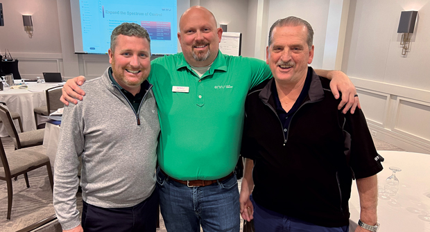 Terrific trio Chad Noyes (center), Envu’s campaign activation manager, joined his Envu colleagues Ryan Madden (left), and Mike Dzurenko for a photo during the company’s Advisory Board event. (Photo: LM staff)