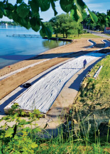 Curvy Conundrum: The winding terraces proved tricky when laying the Eco-Mat. (Photo: Grapids Irrigation)