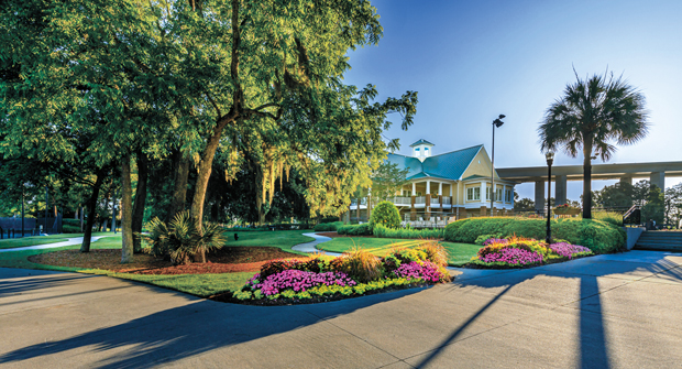 1. The stadium surrounds its sitting areas and walkways with vivid annuals, bountiful perennials, formal hedges and shaded tree canopies to encourage a fun and pristine aesthetic. (Photo: Ruppert Landscape)