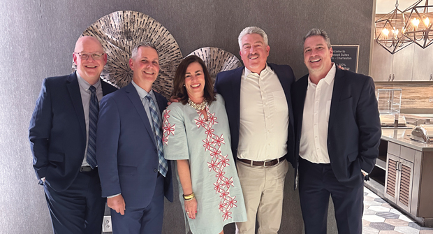 Hall of famer At the TOCA meetings, the LM team — (from left) Hollister, Roddy, Jones and MacGregor — took time to get a photo with an old friend and recent inductee into the TOCA Hall of Fame, McGavock Edwards from Eckel & Vaughan. (Photo: LM staff)