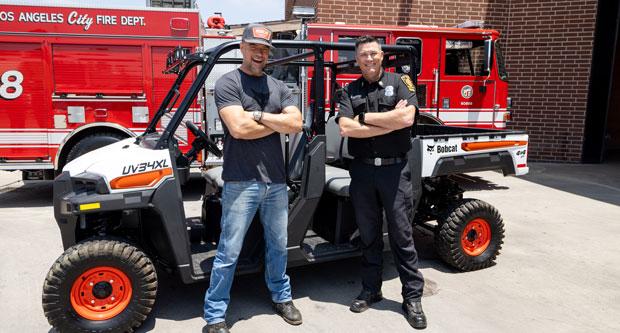Josh Duhamel with the LAFD captain, Adam VanGerpen. (Photo: Bobcat)