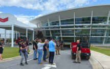 Product manager Zac Evans gave a product rundown outside the Yanmar CE Evo Center during the 2025 Media Event. (Photo: Courtesy of Yanmar CE)