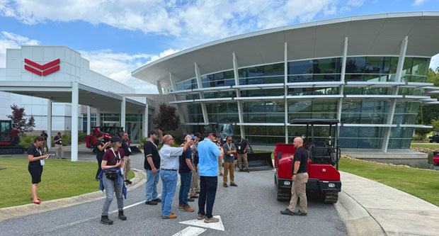 Product manager Zac Evans gave a product rundown outside the Yanmar CE Evo Center during the 2025 Media Event. (Photo: Courtesy of Yanmar CE)