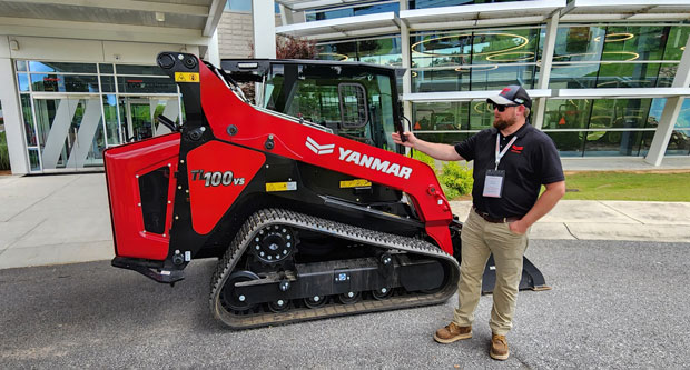Product management director Peter Ovrebo showcased the TL100VS CTL at Yanmar's Media Event. (Photo: LM staff)