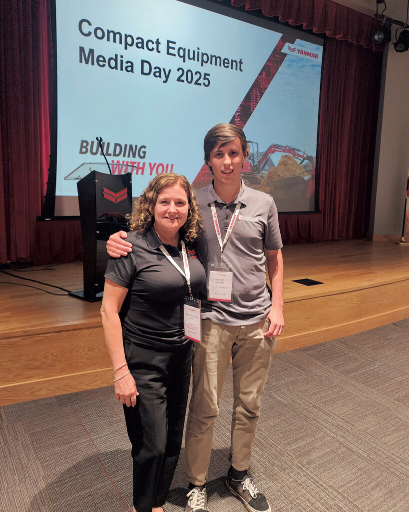 Just peachy: During Yanmar’s Media Event in Acworth, Ga., Mader got to meet Anna Christine Sgro, the new Yanmar CE North America president. (Photo: LM staff)