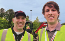 Field tested: Frank Gangi, Yanmar product manager, gave Mader some tips on how to test drive some of the equipment showcased in the demo yard at Yanmar’s EVO Center in Georgia. (Photo: LM staff)