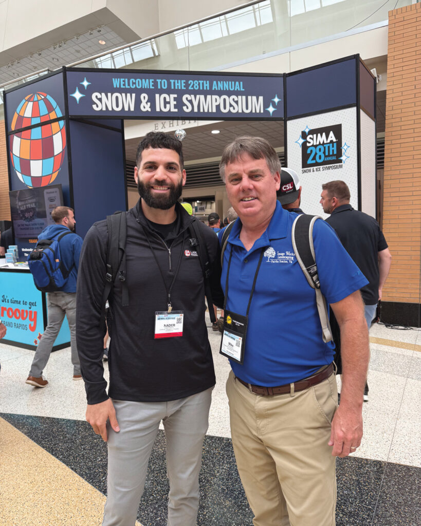 Let it snow: LM’s Nader Hassen (left) ran into loyal Friend of LM Mike McCarron with Image Works Landscaping in Fairfax, Va., during the annual Snow and Ice Management Association Symposium in Grand Rapids, Mich., in June. (Photo: LM staff)