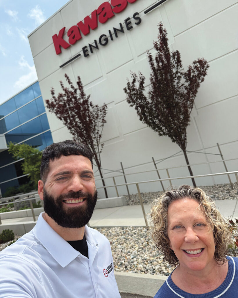 The personal touch: Hassen also paid a visit to Kawasaki’s North American offices while in Grand Rapids to connect with Tiffany Young, the company’s senior marketing manager. (Photo: LM staff)