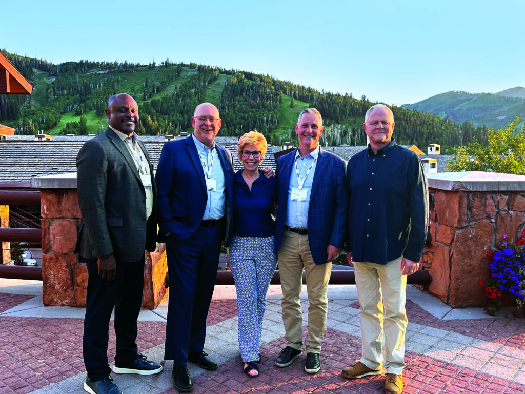 Equipped for success: With Equip Exposition 2025 on the horizon, LM’s Scott Hollister (second from left) and Roddy connected with Cleo Battle (left), Louisville Tourism CEO; Karen Williams (center), OPEI’s director, partnership and development; and Kris Kiser (right), OPEI president and CEO. (Photo: LM staff)