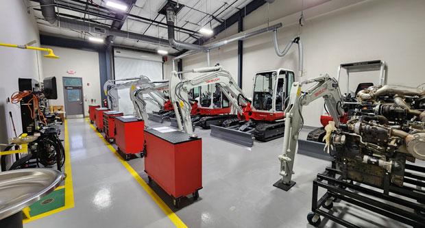A workshop classroom for technicians-in-training to service and work with Takeuchi equipment inside the training facility. (Photo: LM Staff)