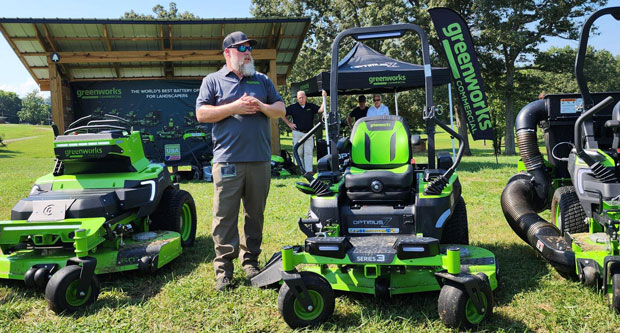 Corey Fisher, director of vehicle engineering, overviews the OptimusZ line of mowing solutions. (Photo: LM Staff)