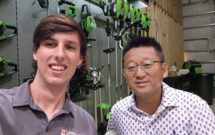 Optimus Prime: Nathan Mader (left), LM associate editor, got the chance to interview Greenworks CEO Yin Chen about their newest Optimus lineup of battery-powered landscape equipment at the company’s training facility in Tennessee. (Photo: LM staff)