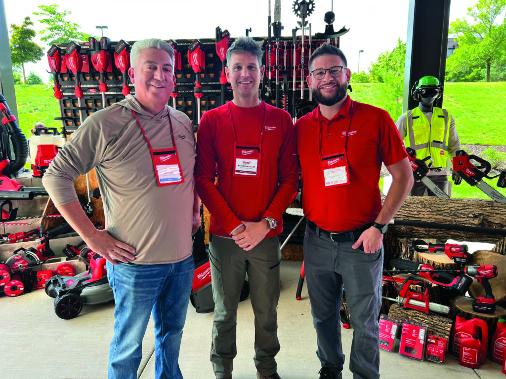Pipeline peeps: Seth Jones (left), LM’s editorial director, spent some time with the folks from Milwaukee Tool at their Pipeline 2025 event. Here, Jones joined Ryan Schwoegler (center), senior vice president, product management, and Mike Caelwaerts, senior product manager. (Photo: LM staff)