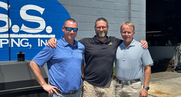 (Left to right) Scott Soltau; Joe Ritchie, general manager, Bland; and Kurt Bland, president/CEO at transaction close (Photo: Bland Landscaping)