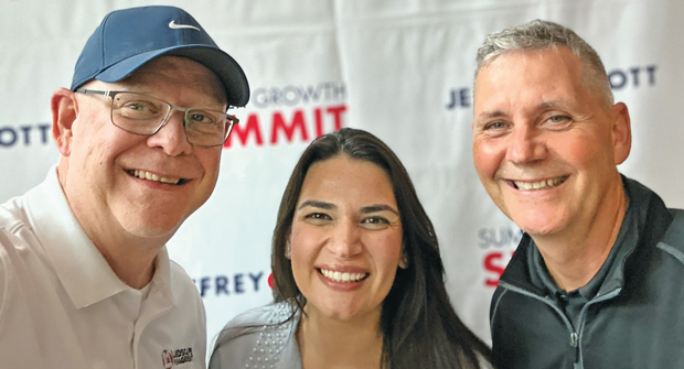 3. Law and order: Hollister and LM’s Group DIrector Bill Roddy caught up with Nataly Mualem, an immigration attorney, founder of The Mualem Firm and a recent LM contributor, at the Jeffrey Scott Summer Growth Summit. (Photo: LM staff)