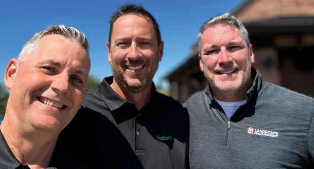 7. Heartland heroes: LM’s Roddy and Brand Manager Craig MacGregor (right) made a recent tour through Kansas and Nebraska to visit several friends of LM, including Nufarm’s Sam Wineinger (center). (Photo: LM staff)