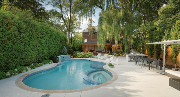 A natural fit: The pool’s pond-like shape and proximity to the saved willow tree created a nice blend of man-made and natural design elements. (Photo: Gib-San Pool and Landscape Creations)