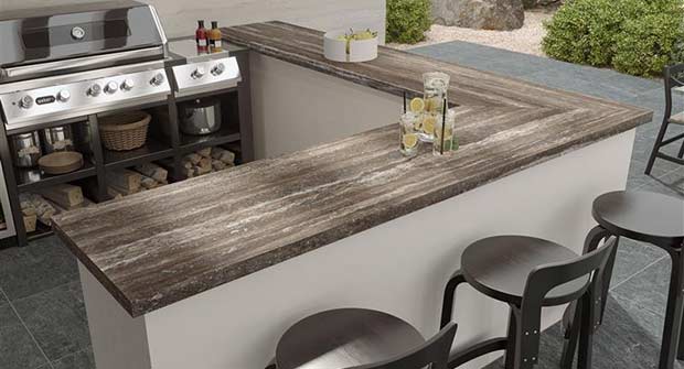 Pre-Fab L-Shaped Top Travertine Titanium (Photo: Florim USA)