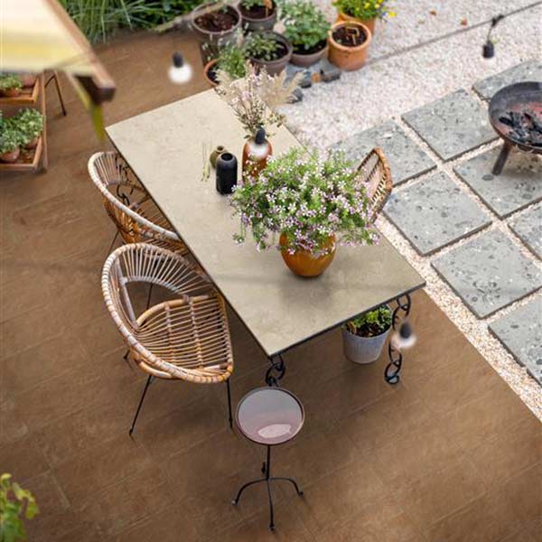 Earthen Cobblestone 24” x 24” 2CM Grip Finish, Terracotta 12” x 24” Grip Finish (Photo: Florim USA)