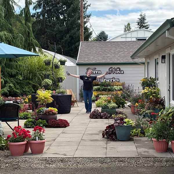 Libby Smith, Terra Nova Nurseries, ready to greet Open House guests. (Photo: Terra Nova Nurseries) 