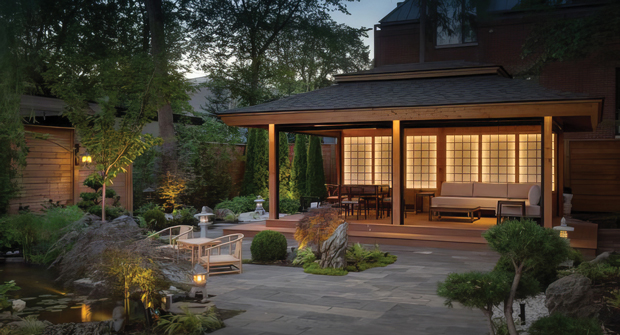 A cultural fit: Kenyon thoughtfully represented the clients’ Asian heritage with the cabana design. (Photo: Gib-San Pool and Landscape Creations)