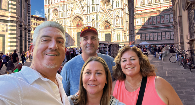 Keeping Up with the Joneses: Seth and Adrianne met up with the Grohs — Tom and Dana, of Minnesota Sodding Co. — outside the Duomo in Florence. (Photo: LM staff)