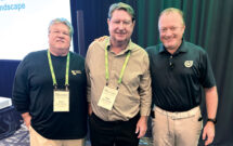 Winning combination: The 2025 NALP Field Trip at McHale Landscape Design in Annapolis, Md., which has won over 400 awards for its work. Here, hosts Kevin (left) and Steve (center) McHale pose with Marty Grunder from Grunder Landscaping Co. and The Grow Group, who facilitated the event. (Photo: LM staff)