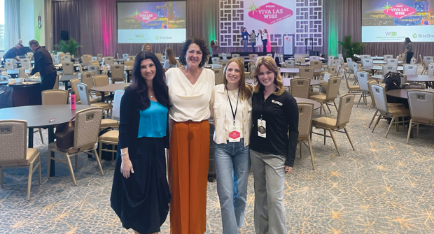 (From left to right) Amber Baker, an executive assistant with SiteOne Landscape Supply; Christina Moore, director of events at SiteOne; Emily Lindley, content and events manager at The Grow Group; and Payton Szymczak, LM’s digital media specialist at SiteOne’s Women in the Green Industry Conference. (Photo: LM staff)