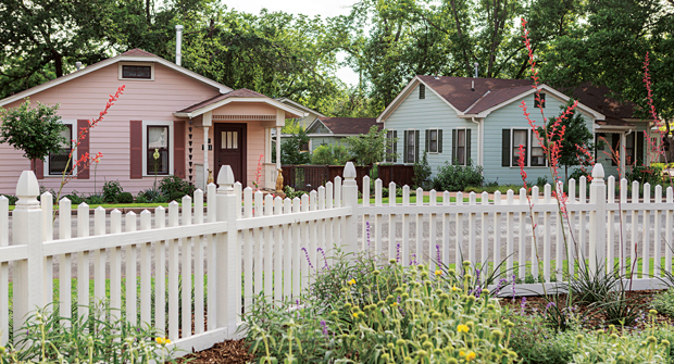 Across from the flagship mansion are three cottage-style bungalows built in the 1930s, which Yant says created the interesting challenge of blending the different eras of architecture into one cohesive design. (Photo: Brittany Dawn Short)