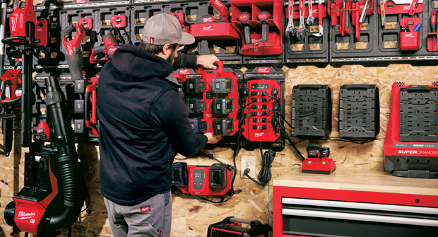 Advanced charging solutions like these from Milwaukee Tools are changing the battery-powered game for contractors. (Photo: Milwaukee Tools)