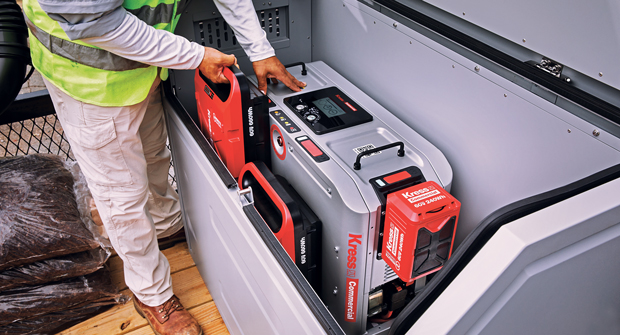Intelligent chargers that manage power distribution and maximize delivery to multiple batters are among the keys to the increased adoption of battery-powered equipment. (Photo: Kress)