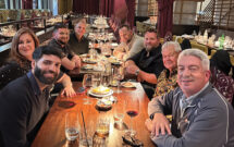 A dinner to remember: We brought together four different companies at Equip Expo 2025 for a fun evening we’ll long remember. From left to right, counterclockwise are Nader Hassen, Landscape Management; Taylor Turner, Numerator; Kyle Parks, Mulch Mate; Kevin Stoltman, LM; John Perry, Greene County Fertilizer Co.; Nick Carlson, Mulch Mate; Jim Turner, Numerator; and Seth Jones, LM. (Photo: LM staff)