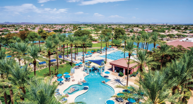The multiple pools add to the resort-style aesthetic of the property, requiring diligent turf and tree care to keep everything clean and manicured. (Photo: Gothic Landscape)