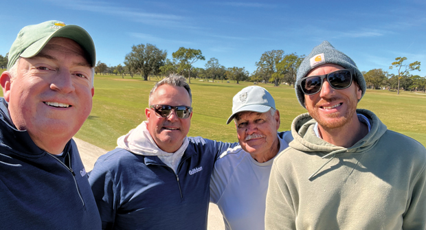 Fantastic foursome: (From left) LM’s Jones and Jim Cummins, national sales manager, made a trek to Sarasota, Fla., for a round of golf with the team from Numerator Technologies. The pair are pictured with Numerator’s Jim Turner and Carlyle Merring, the superintendent at Sara Bay Country Club. (Photo: LM staff)