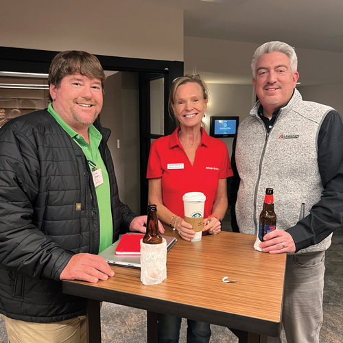 Executive privilege: Jones (right) spent some time in the Lone Star State for Jeffrey Scott’s Executive Retreat in January. He’s pictured here with Corine Koornhof with Jeffrey Scott Consulting and attendee Phil Schoggen, Schoggenscapes, Clinton, Miss. (Photo: LM staff)