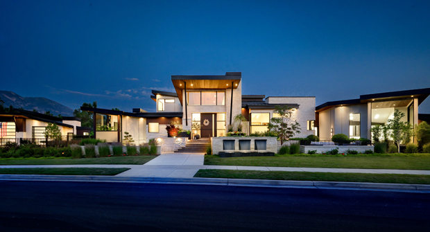 With the property’s harsh angular lines, the goal was to soften them with plant material, including specialty specimen trees that offered flow and smoother edges. (Photo: Dave Koch at R\E Media Utah)