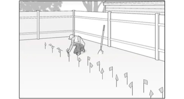 Plan the drainage strategy: Before breaking ground, pinpoint the wet spots and a viable discharge point and verify local drainage requirements. Set the grade and lay out the drain path using a consistent positive slope (typically ~one-percent grade) from the capture zone to the outlet. Use string and line levels or laser tools to help maintain accuracy. (Illustration: David Preiss)