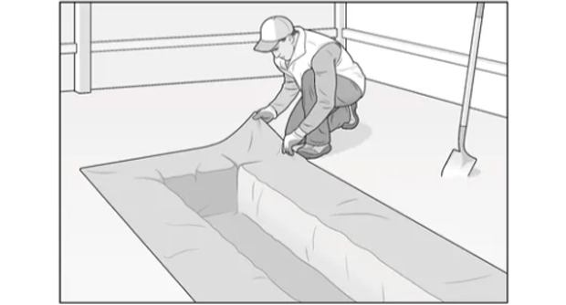 Excavate and line the trench. Excavate to the planned width and depth (commonly 12-18 inches wide, 18-24 inches deep) while maintaining grade. Line the trench with nonwoven geotextile fabric, leaving excess at the edges so you can wrap it over the stone later. (Illustration: David Preiss)