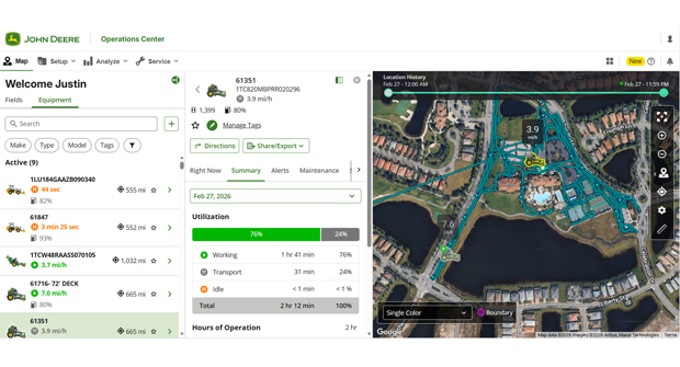 John Deere’s Operations Center software is among the tools giving contractors improved data about the machines in their fleet. (Photo: John Deere)