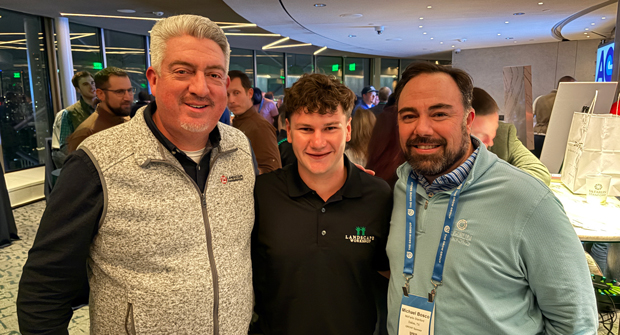 It’s a VIP party: Better take a photo when you’re at the VIP party at the top of Reunion Tower in Dallas to prove you were there. Here, Jones; Austyn Roth, Landscape Workshop; and Michael Bosco, McFarlin Stanford, do just that. (Photo: LM staff)