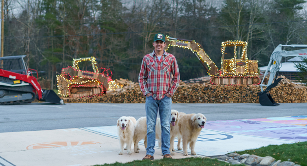 Josh Crawford’s artistic firewood displays are featured at local events like the Cashiers Festival of Trees for fundraising. (Photo: Chelsea Cronkite)