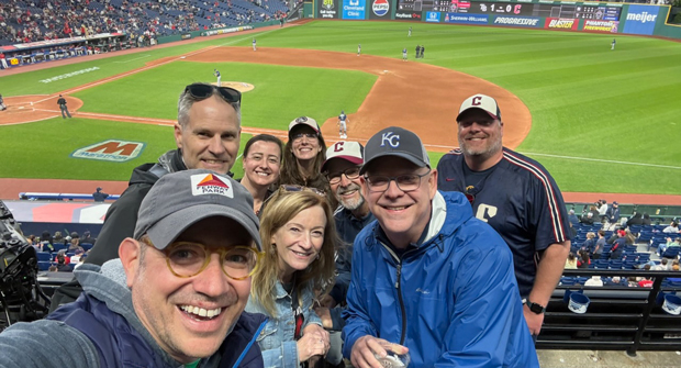 Play ball!: Members of the Turf and Ornamental Communicators Association took in a Guardians game when its annual meeting visited Cleveland. Pictured (from left) are Syngenta’s Mark LaFleur (front row); Swanson Russell’s Jason Schmaderer; Project EverGreen’s Cindy Code; LM’s Scott Hollister (second row); Cecilia Johnson and Valerie Smith with Sod Solutions; Den Gardner and GIE Media’s Russ Warner (back row). (Photo: LM staff)
