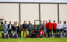 A group photo in front of the new mowers at the Honda Mower Media Event. (Photo: Honda)