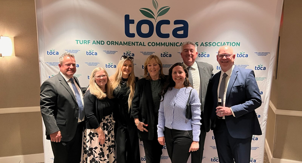 Team time: Some of North Coast Media’s best attended the award banquet for the TOCA Communications Contest, including (from left) Jim Cummins, Tracie Martinez, Amelia Joliat, Michelle Mitchell, Courtney Townsend, Jones and Hollister. (Photo: LM staff)